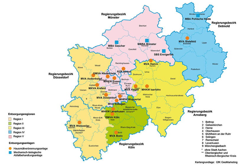 Karte der Entsorgungsregionen