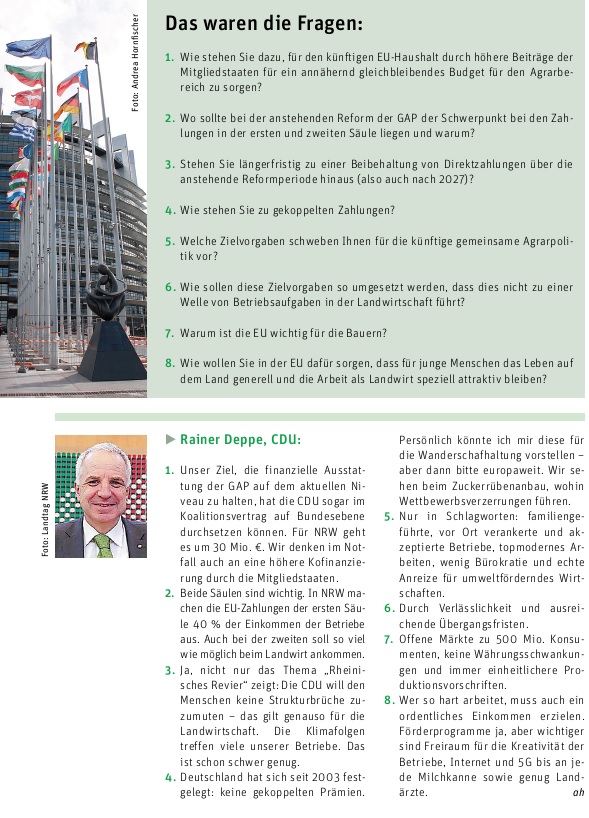Für die Landwirtschaftliche Zeitung Rheinland hat Rainer Deppe in einem kurzen Interview die Ziele der CDU dargelegt